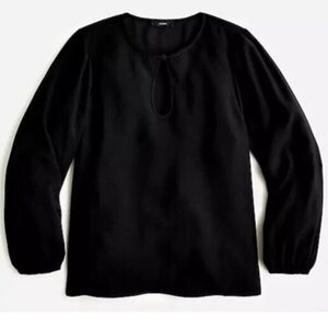 NEW J. Crew Classic Black Puff Sleeve Satin Crepe Blouse Top Small Petite